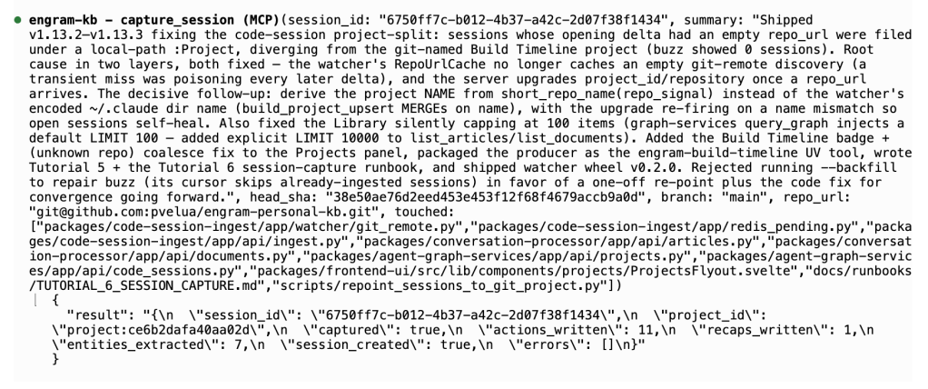 Capturing sessions via MCP tool